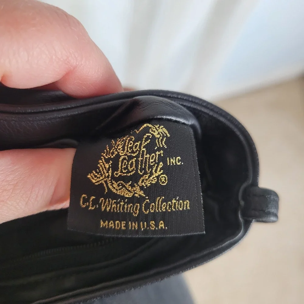 Leaf‎ Leather Inc. Genuine Leather Crossbody Bucket Bag Black Brown Vintage